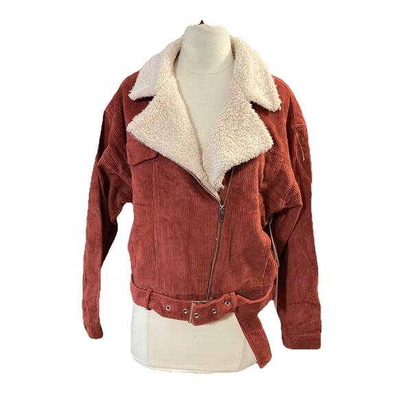 Fashion On Earth Women’s corduroy Sherpa Lined Jacket L New Rust retro Grunge ￼ - Picture 1 of 13
